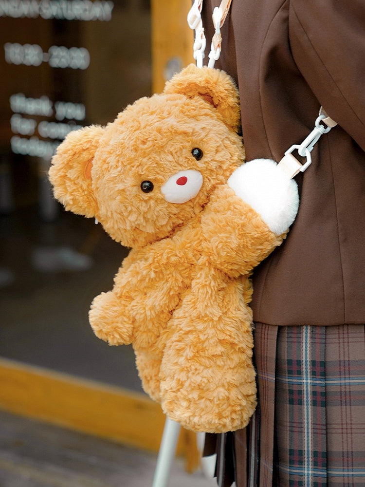 Dark Yellow Bear Plush Backpack Crossbody Bag Small/Middle/Large Size