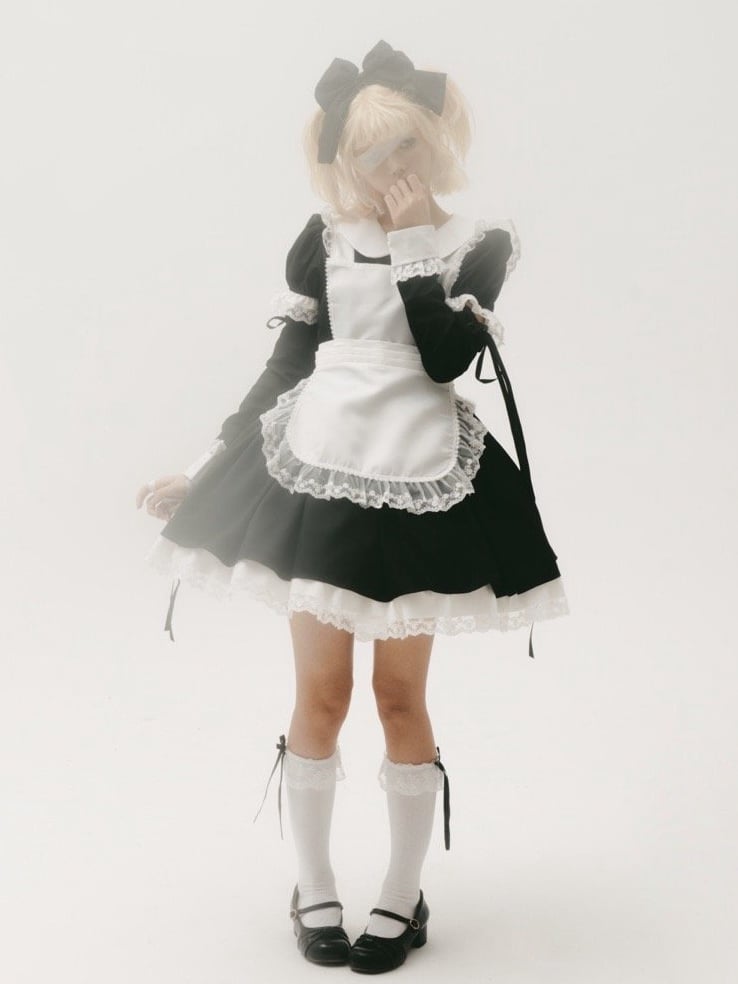 Plus Sizes Available Black Short Version Maid One Piece + Apron