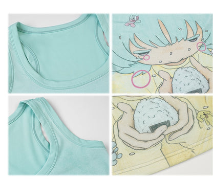 Anime Girl Print Mint Green Square Neckline Tank Top