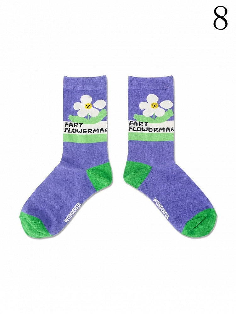 9 Options Colorful Kitty/Puppy/Bear Print Striped Pattern Calf Socks