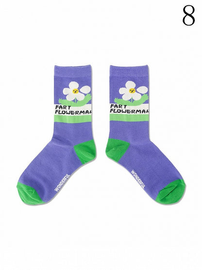 9 Options Colorful Kitty/Puppy/Bear Print Striped Pattern Calf Socks