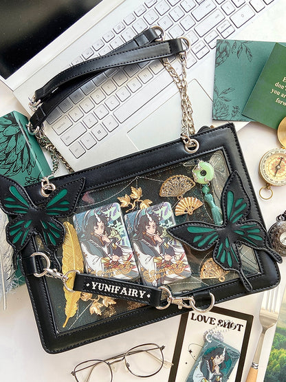 Green Ita Shoulder Bag with Gold Butterfly and Spiderweb Details – Small Capacity