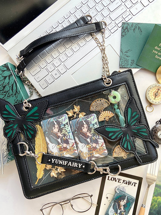 Green Ita Shoulder Bag with Gold Butterfly and Spiderweb Details – Small Capacity