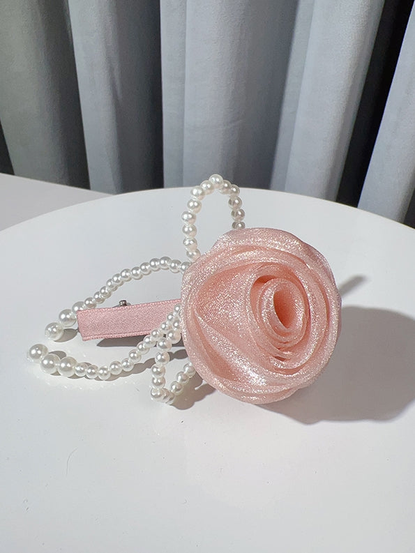 Black/Pink/Purple Beaded Bowknot Decorated Rosette Design Hairclip