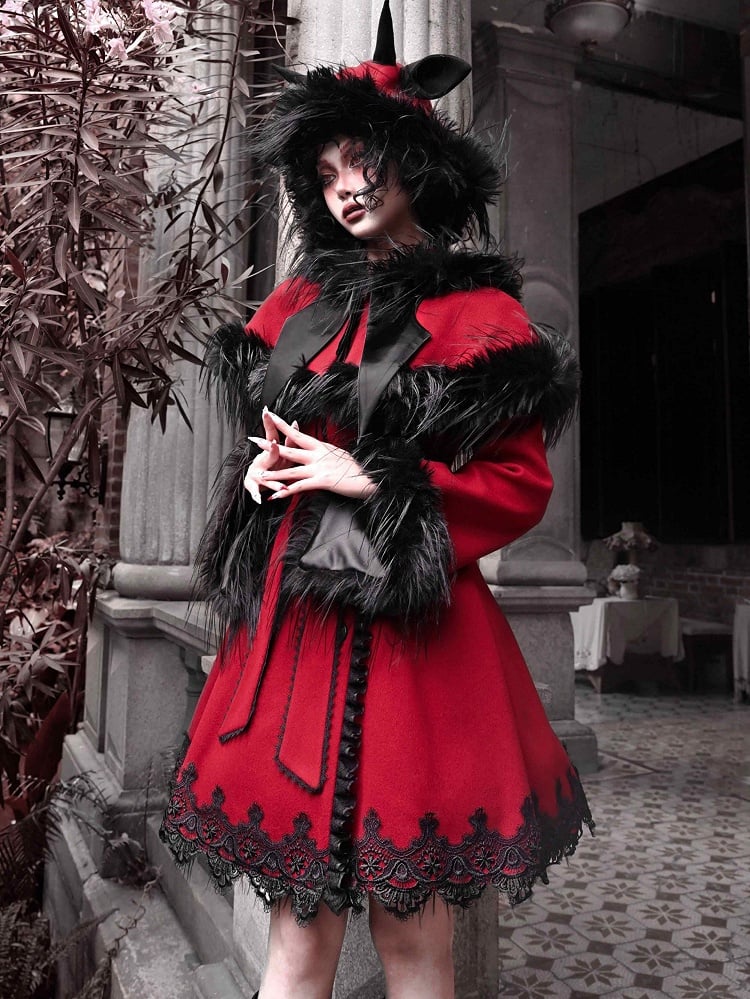 2025 New Year / Christmas New Outfit Detachable Cape Design Red Woolen Coat
