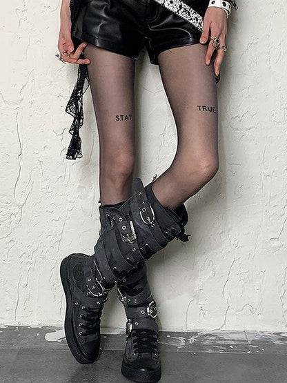 Black Y2K Letter Print Tights