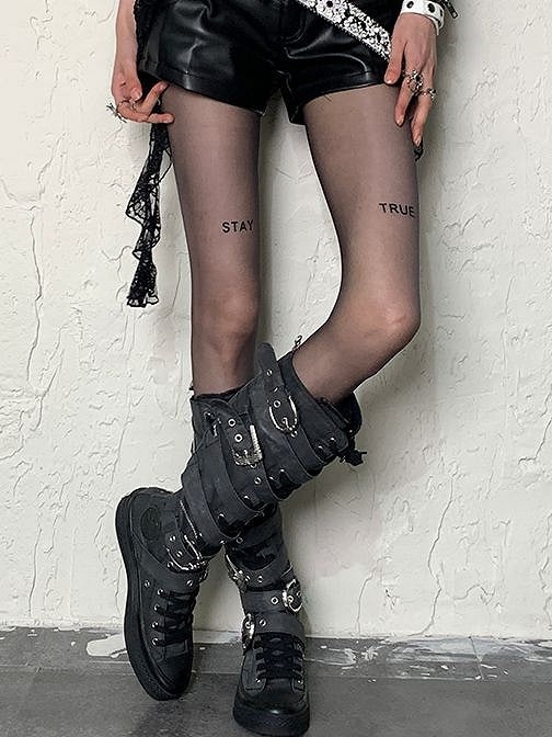 Black Y2K Letter Print Tights