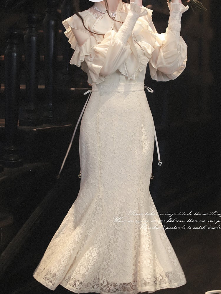 Jirai Kei Beige Mermaid Skirt | Elegant High Waist in Clean & Pure Style