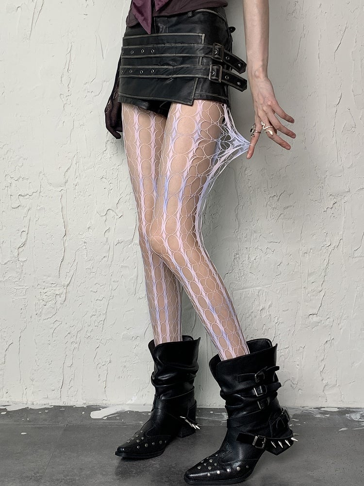 Gray Yellow/Pink Blue Tie-Dye Y2K Cut-out Design Fishnet Tights