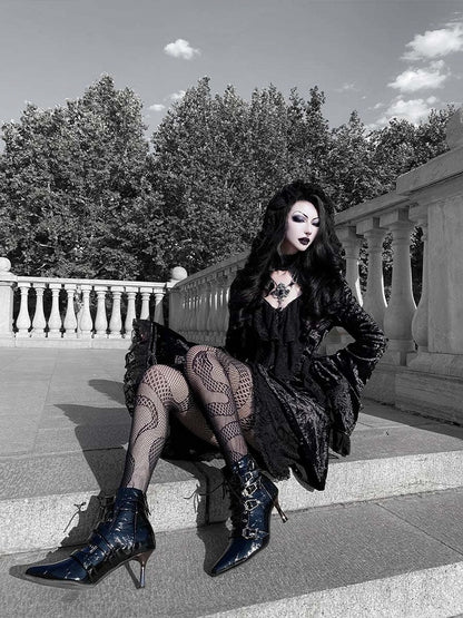 Coffin-shaped Buckle Straps Polished Black Gothic Lolita High Heels