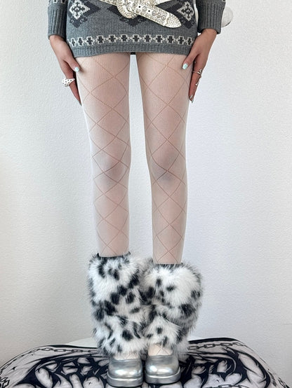 White/Black/Gray Diamond Pattern Tights
