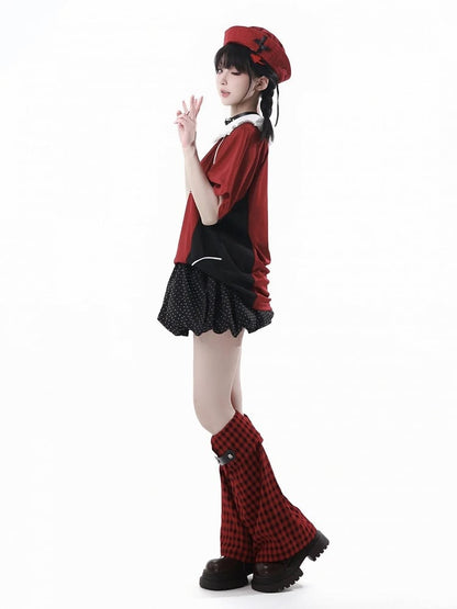 Red and Black Plaid Leg Warmers