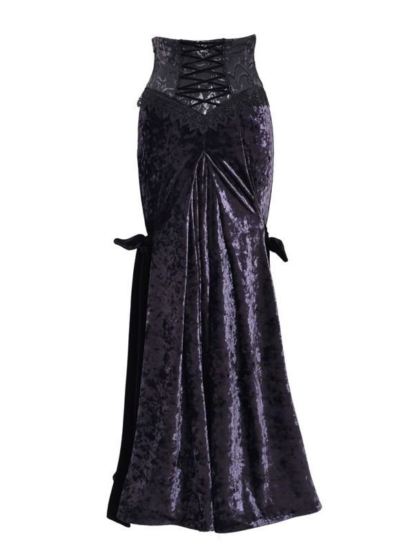 Gothic Purple Velvet Lace-up High Waist Maxi Fishtail Skirt
