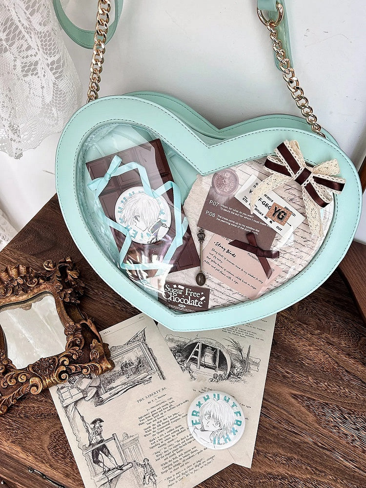 Green Heart-shaped PU Ita Bag with Bowknot