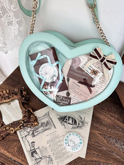 Green Heart-shaped PU Ita Bag with Bowknot