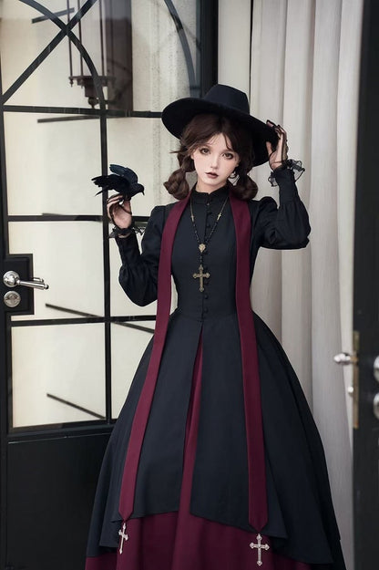 Black and Red Nun Lolita Long Sleeves Dress