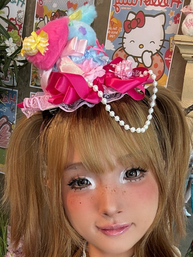 Colorful Beaded Charm Candy Details Bowknot Details Mini Hat