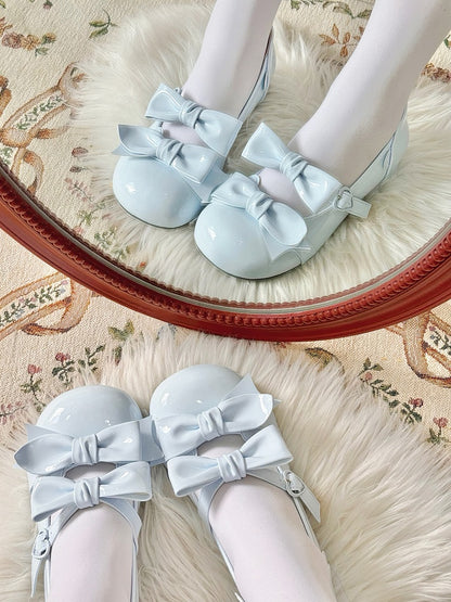 Blue Bow Accents Point Toe Sweet Lolita Block Heels