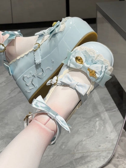 Blue Spoon Decorated Bowknot Details Sweet Lolita Platforms