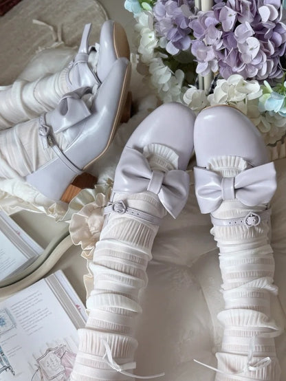 Elegant Purple Mid-heel Mary Janes for Lolita with Bow Embellishments & Heart Closure