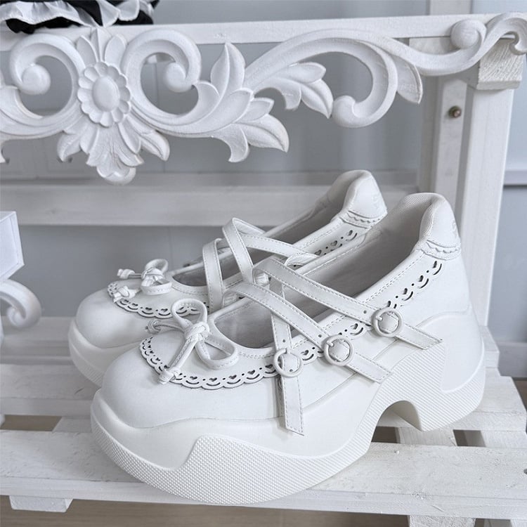 White Knotted Bow at Top Crisscross Design Platforms