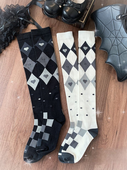 Black/White Diamond Pattern Pastel Goth Lolita Overknee Stockings