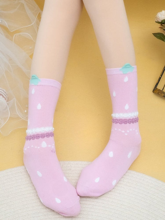 Pink Print Design Calf Socks