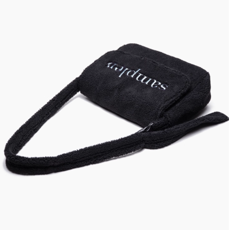 Elegant Black Letter Embroidered Fuzzy Tote Bag- Perfect For Fall And Winter