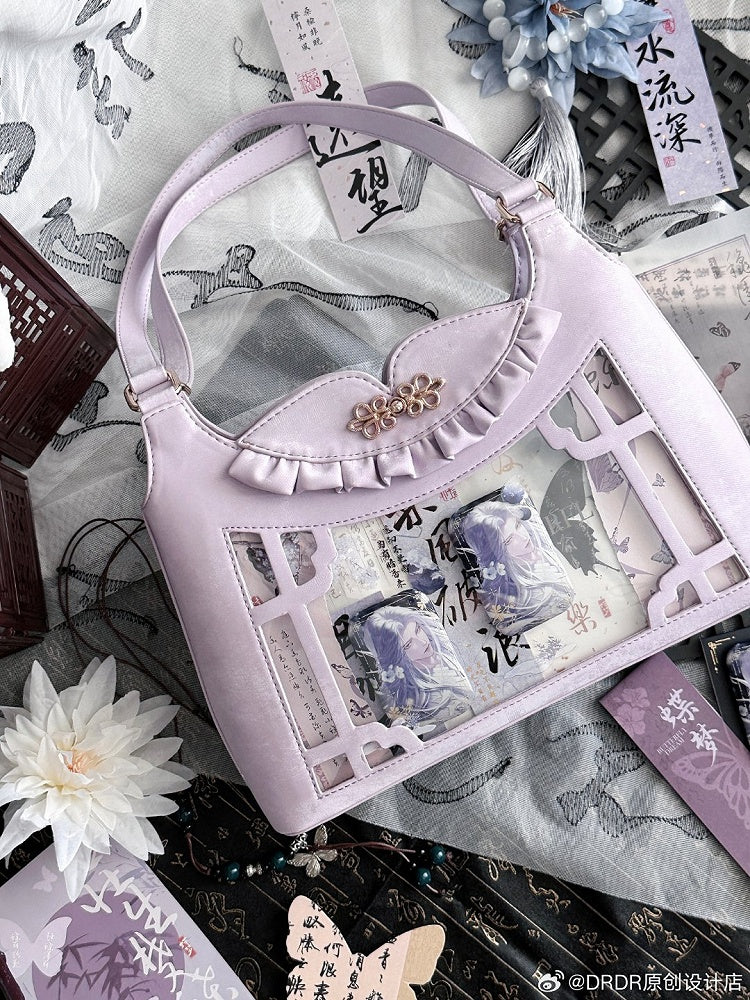 Purple Bow Accents Cheongsam Style Ita Shoulder Bag with Free Charm