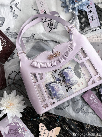 Purple Bow Accents Cheongsam Style Ita Shoulder Bag with Free Charm