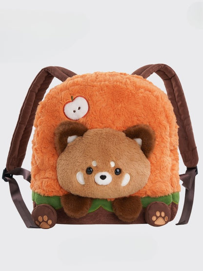 Brown&Orange Apple Design Cute Plush Hamburger Red Panda Backpack Middle/Large Size