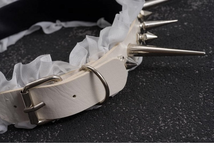 White Gothic Handmade Studs Detail PU Ruffled KC