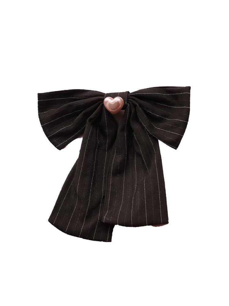 Plus Size Black Striped Bow with Pink Heart Button