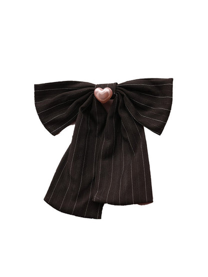 Plus Size Black Striped Bow with Pink Heart Button