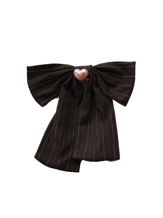 Plus Size Black Striped Bow with Pink Heart Button