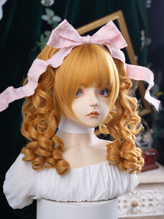 Yellow 30CM Length Synthetic Wig With Double Ponytail Claw Clips