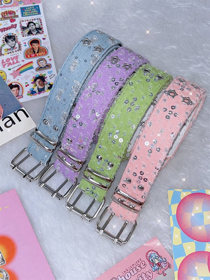 Punk Glitter Stud Waist Belt with Twin Buckles – 7 Colors