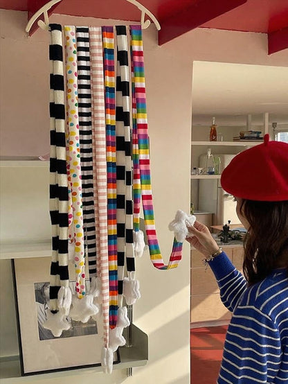 7 Color Options Plush Star Decoration Knit Striped Scarf