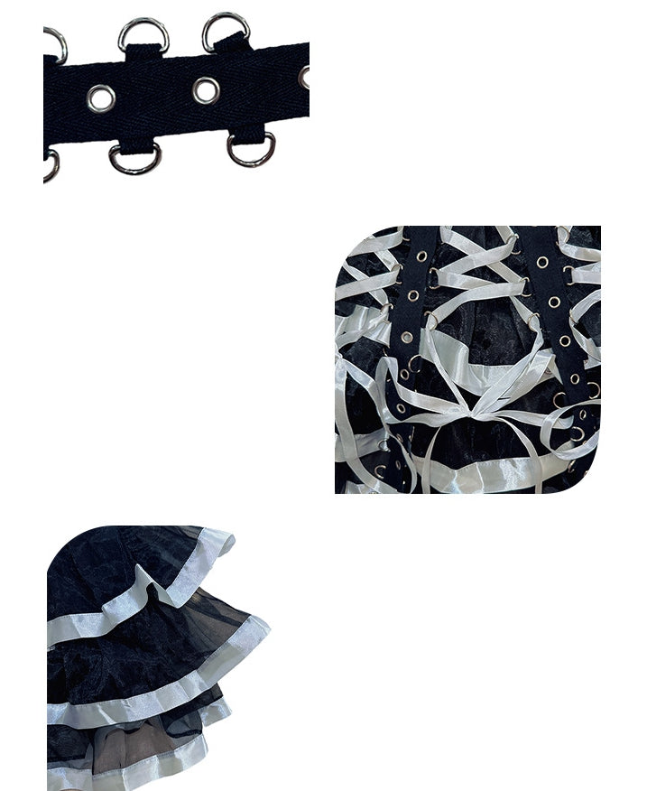 Lace-up Detail Black Punk Tiered Skirt Coachella Outfits