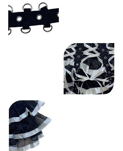 Lace-up Detail Black Punk Tiered Skirt Coachella Outfits