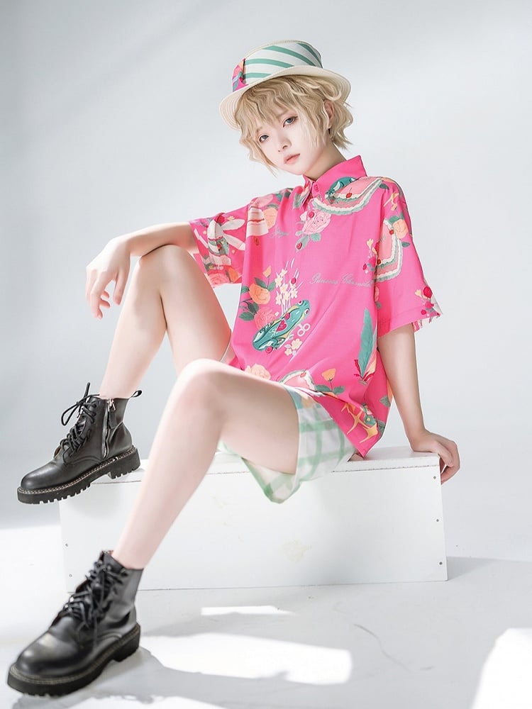 Summer Playful Pink Printed Shirt