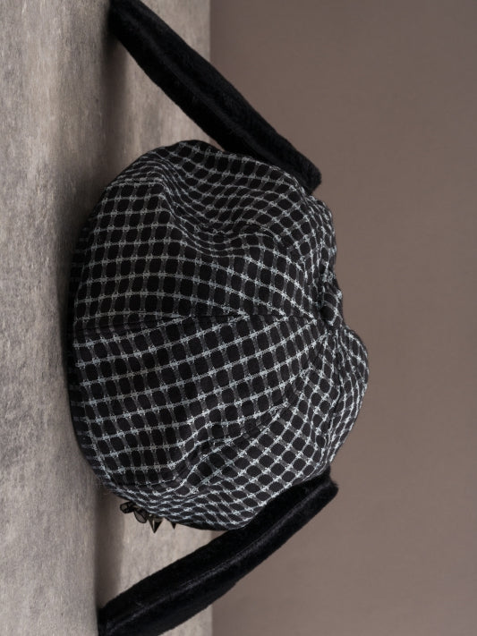 Black Gothic Studs Decorated Buckle Design Plush Puppy Ear Beret Hat