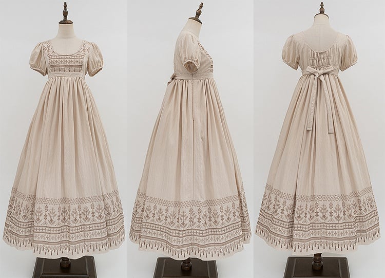 Brown Vintage Embroidery Empire Waist Elegant Lolita One Piece Long/Short Version