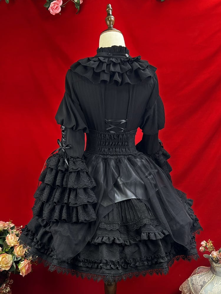 Black Kuro Gothic Lolita Handkerchief Overlay Jacquard Skirt