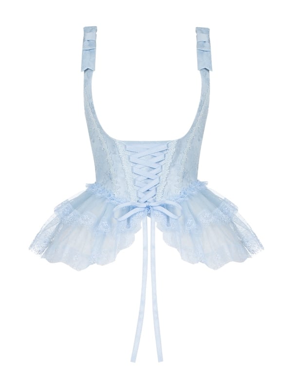 Light Blue Lace Trims Under Bust Boning Corset