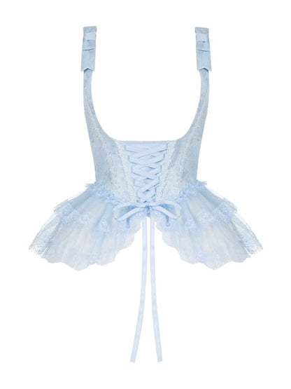 Light Blue Lace Trims Under Bust Boning Corset