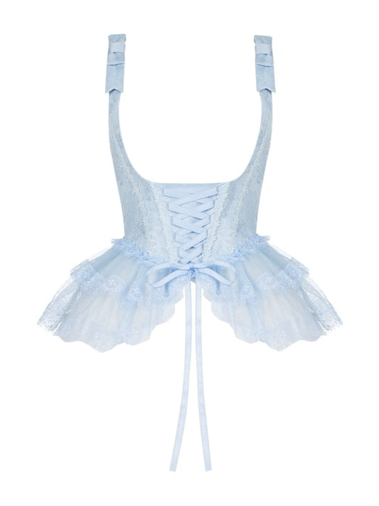 Light Blue Lace Trims Under Bust Boning Corset