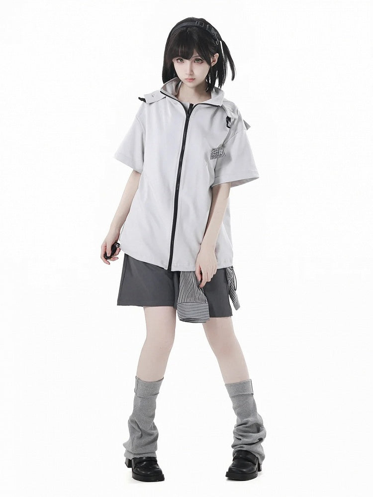 Black/Apricot Techwear Hooded T-Shirt