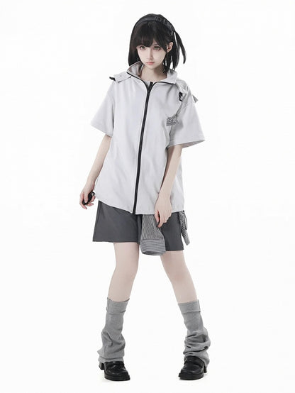 Black/Apricot Techwear Hooded T-Shirt