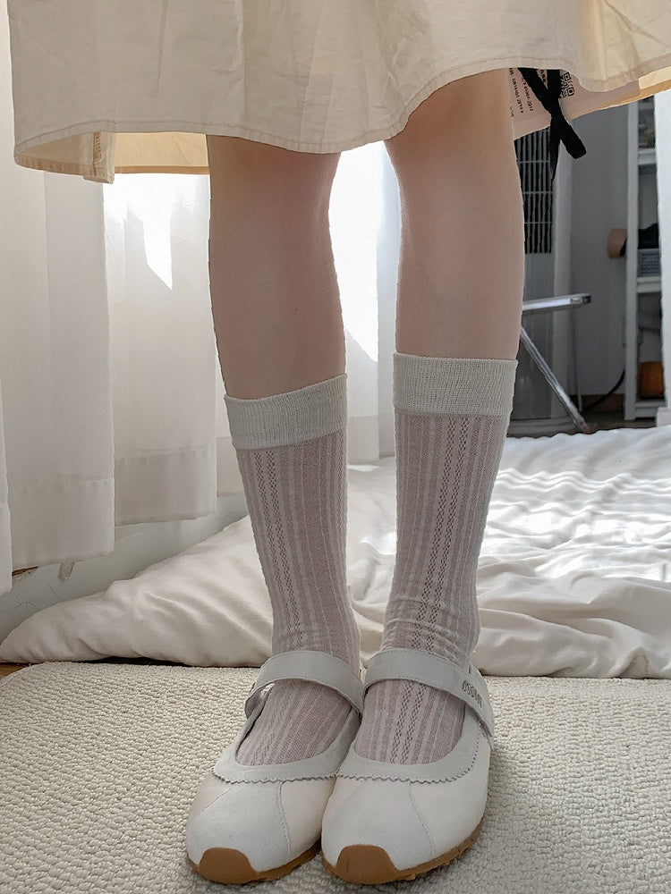 Beige Balletcore Calf Socks